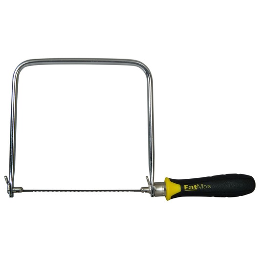 Stanley FatMax coping saw with a thin blade and ergonomic black and yellow handle.