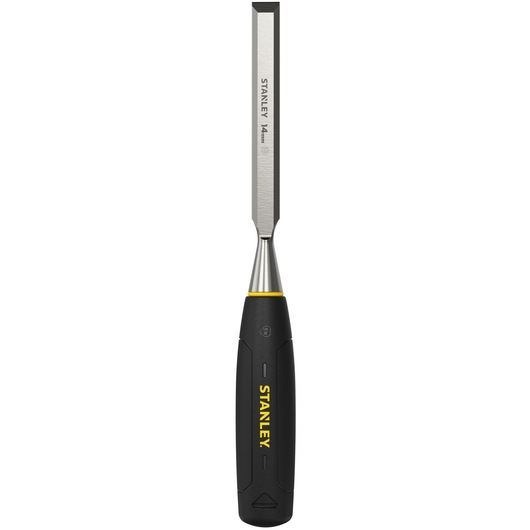 STANLEY 0-16-542 woodworking chisel with blue handle, angled side view on white background.