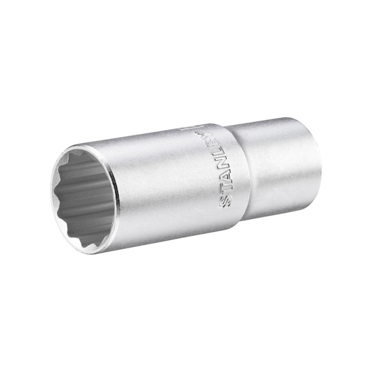STANLEY 0-17-289 socket, silver finish, twelve-point interior, product side angle on white background.