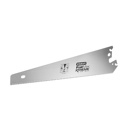 STANLEY 0-20-200 FatMax Xtreme saw blade, silver steel, side angle, sharp teeth, photography.
