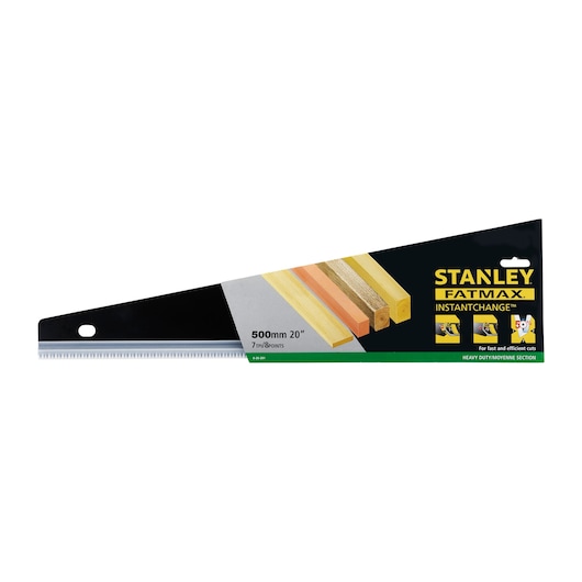 STANLEY 0-20-201 hand saw, FATMAX INSTANTCHANGE, 500mm, straight angle, black and silver blade with packaging.