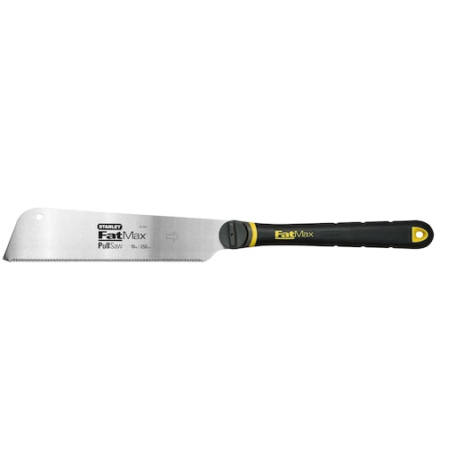 STANLEY 0-20-500 pull saw FatMax with black and yellow handle, product side view on white background.