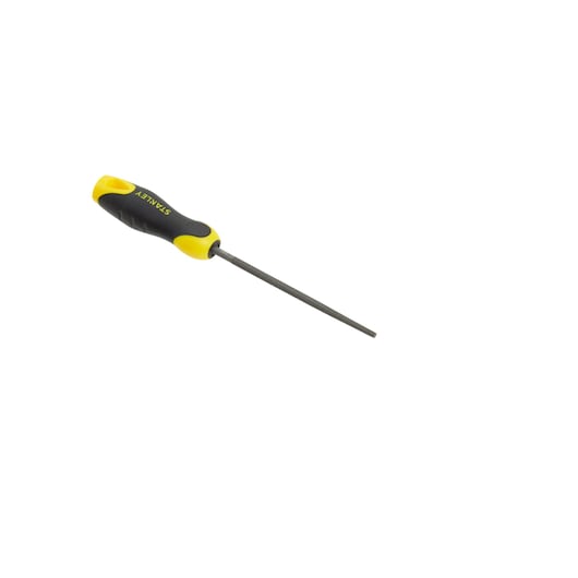 STANLEY 0-22-496 round file with yellow and black handle, angled on white background.