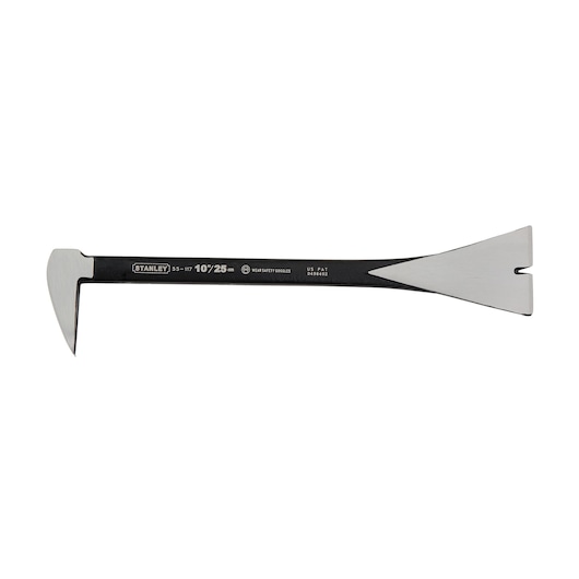 Stanley 10-inch utility bar with angled and flat ends for prying and pulling nails.
