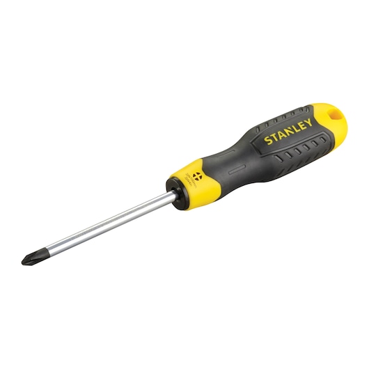 Stanley black and yellow Phillips screwdriver with ergonomic handle.