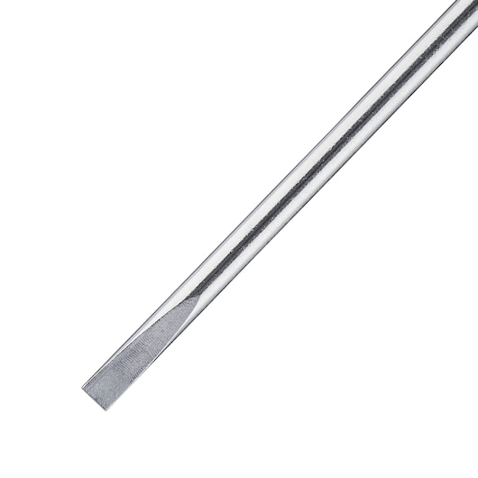 STANLEY 0-64-979 flathead screwdriver shaft, silver metal, product photography, close-up on white background.