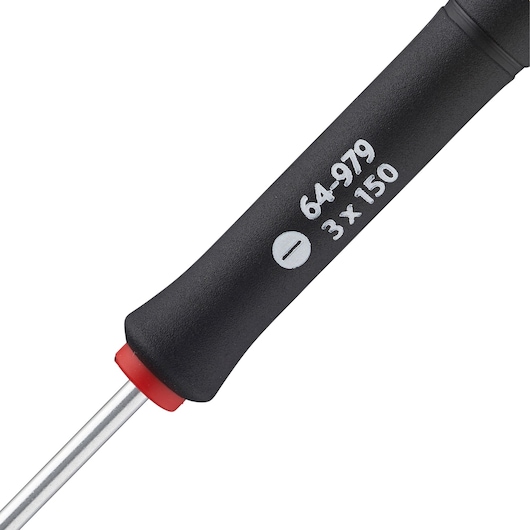 STANLEY 0-64-979 slotted screwdriver handle close-up, black with white marking, side view.