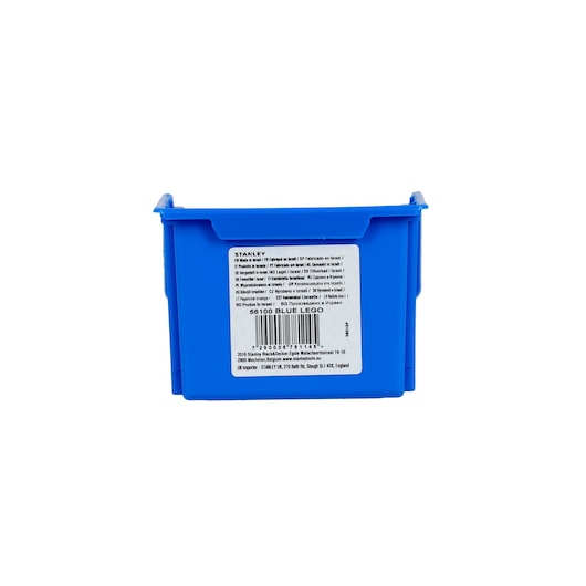 STANLEY SKU 056100-015 blue storage bin, rear angle, white background.
