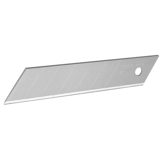 STANLEY 1-11-325 silver snap-off utility blade, side angle, segmented design, single blade on white background.