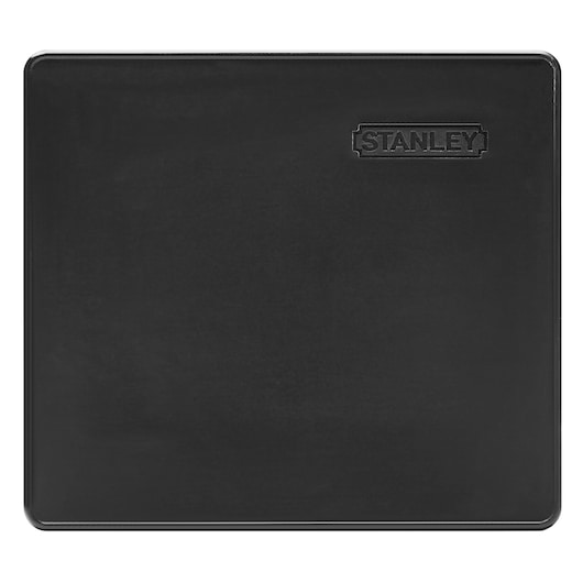STANLEY 1-11-802 black rectangular rubber mat with STANLEY logo, top view, photography product.