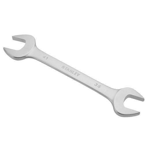 Stanley double open-end wrench, sizes 41mm and 36mm, metal tool for tightening or loosening nuts and bolts.