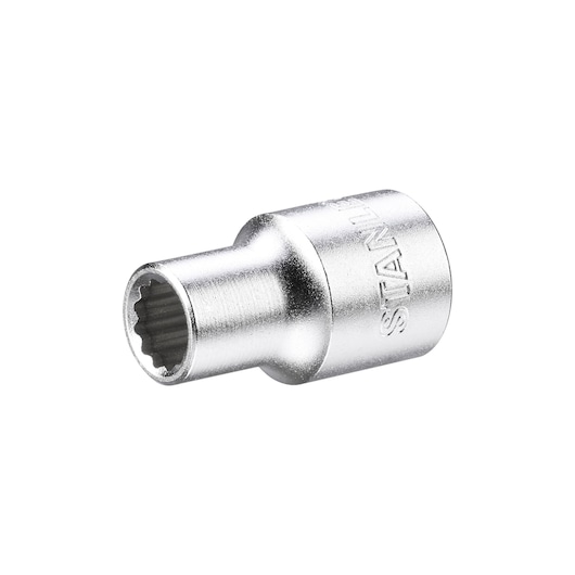 STANLEY 1-17-053 silver spline socket side angle, embossed brand name, product photography.