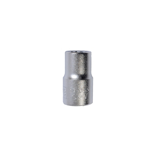 STANLEY 1-17-056 chrome socket, cylindrical hand tool, straight-on angle on white background.