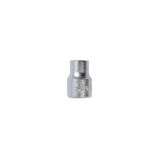 STANLEY 1-17-061 chrome socket, compact cylindrical tool head, front view, isolated on white background.