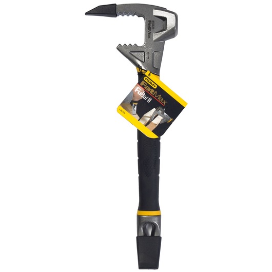 Photo of STANLEY 1-55-119 multifunctional demolition tool with black and yellow handle, front view on white background.