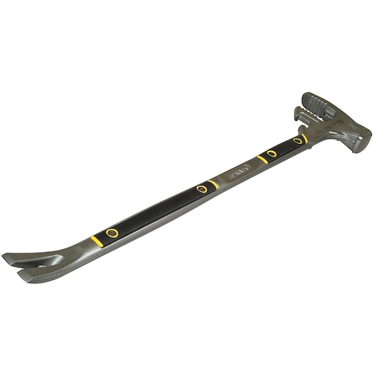 STANLEY 1-55-120 demolition bar with yellow and black grip, photographed at an angle on white background.