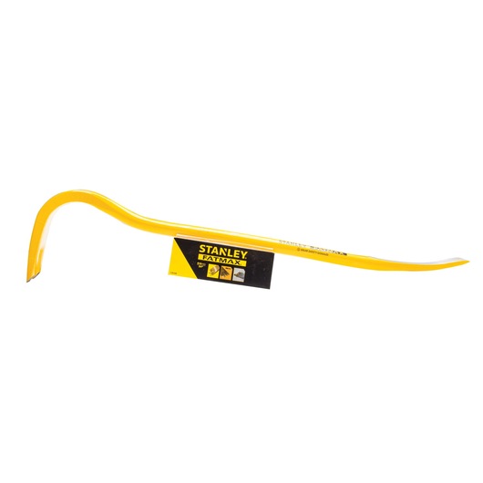 STANLEY 1-55-503 FATMAX yellow crowbar, side angle, photography on white background.