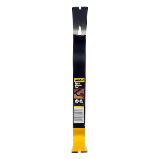 STANLEY 1-55-525 Super Wonder Bar pry bar, black and yellow, front angle, white background.