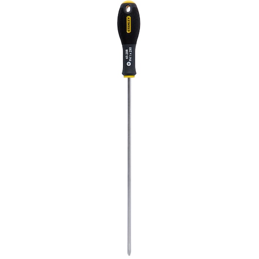 Stanley Phillips screwdriver with a black handle and long metal shaft, designed for cross-head screws.