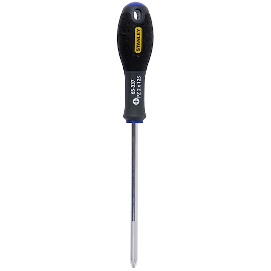 STANLEY 1-65-337 Pozidriv screwdriver with black handle, front view, on white background.