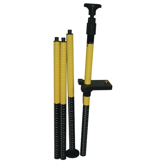Stanley telescopic photography pole set with scale markings and adjustable mount, suitable for measurements.