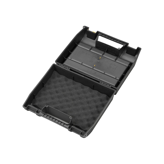 STANLEY 1-92-734 storage case with foam padding, black, open, angled view on white background.