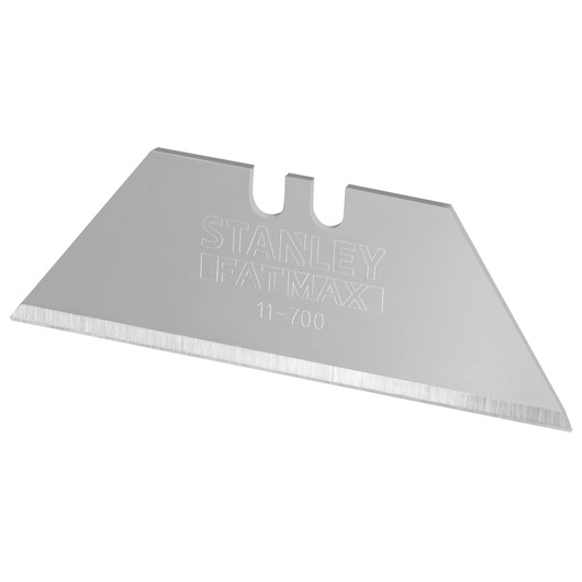 STANLEY 2-11-700 utility knife blade, silver color, single blade, close-up on white background.