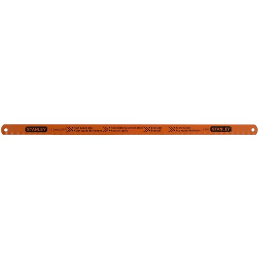 Orange STANLEY high speed steel hacksaw blade with hole at each end, model 2-15-906, 10 Dents/24TPI.