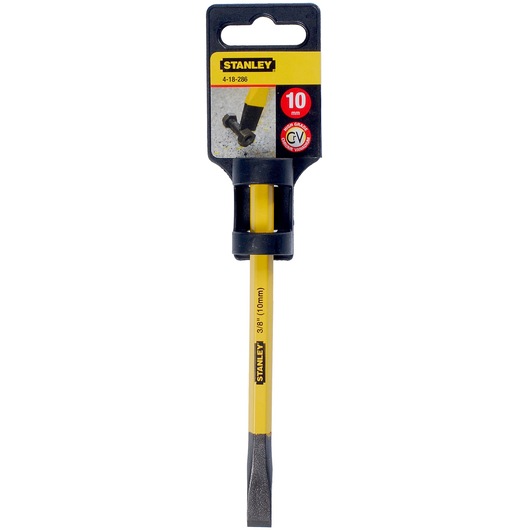 STANLEY 4-18-286 chisel, yellow handle, 10 mm, photography, front angle on white background.