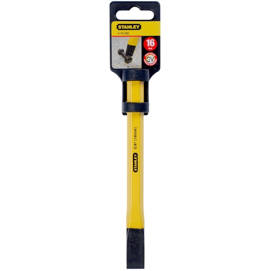 Photo of STANLEY 4-18-288 chisel, yellow handle, 16 mm blade, front view on white background.