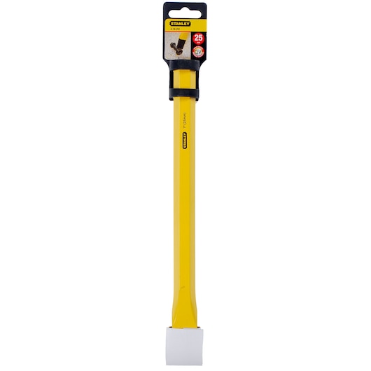 STANLEY 4-18-291 yellow cold chisel, 25 cm, shown front view on white background.