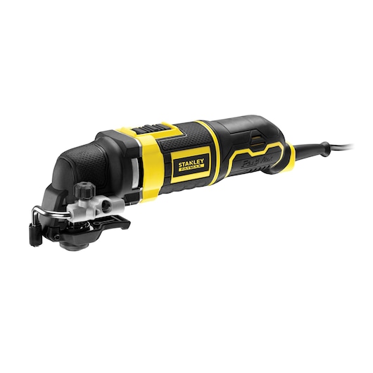 STANLEY FME650K oscillating multi-tool, black and yellow, right side view on white background.