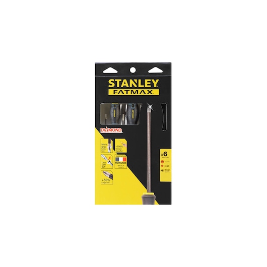 STANLEY FMHT0-62062 screwdriver set, 6-piece, in black and yellow packaging, front angle.