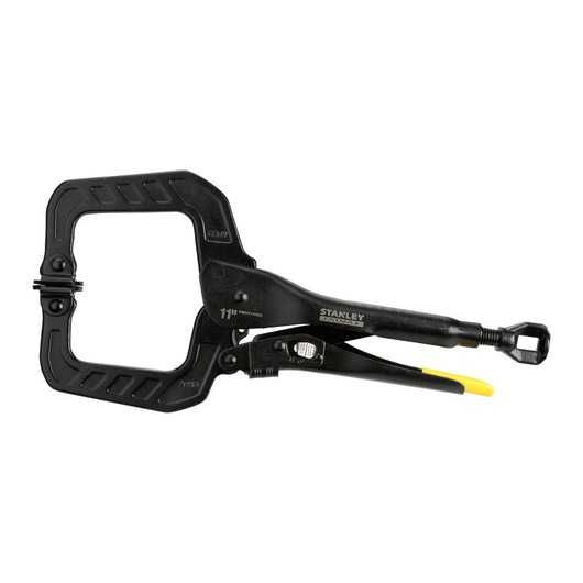 STANLEY FMHT0-74892 black locking C clamp with ergonomic handle for secure grip and precision adjustments.