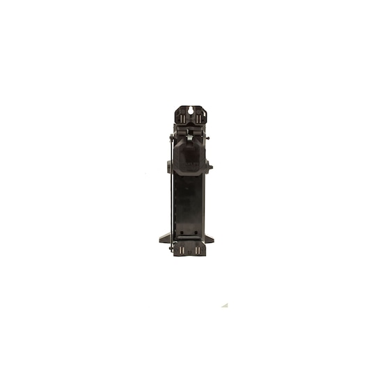 STANLEY FMHT1-77435 black wall mount bracket, front angle, for tool storage, on white background.