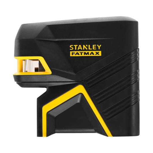 Black and yellow STANLEY FATMAX laser level device, side view on a white background.
