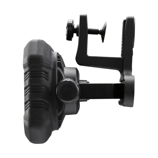 STANLEY FMHT81508-1 black clamp light from side on white background.
