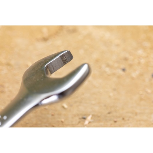 STANLEY FMMT13096-0 open-end wrench close-up, silver finish, tool photography.