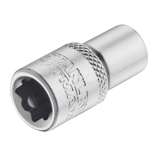 STANLEY FMMT17191-0 socket, silver finish, close-up angle, knurled grip and black inner slot.
