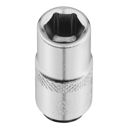 STANLEY FMMT17192-0 chrome socket, hex, front angle, tool accessory, white background.