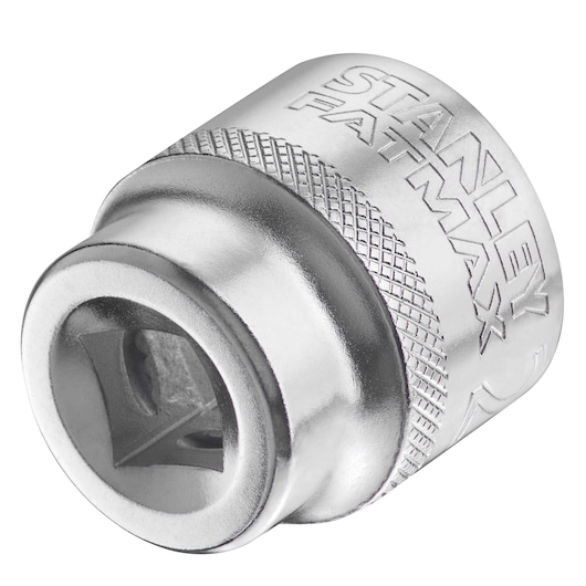 STANLEY FMMT17221-0 chrome socket, close-up angled on white background, knurled grip and FATMAX logo visible.