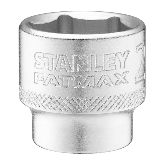 Photo of STANLEY FMMT17222-0 chrome socket, knurled grip, photographed from front on white background.