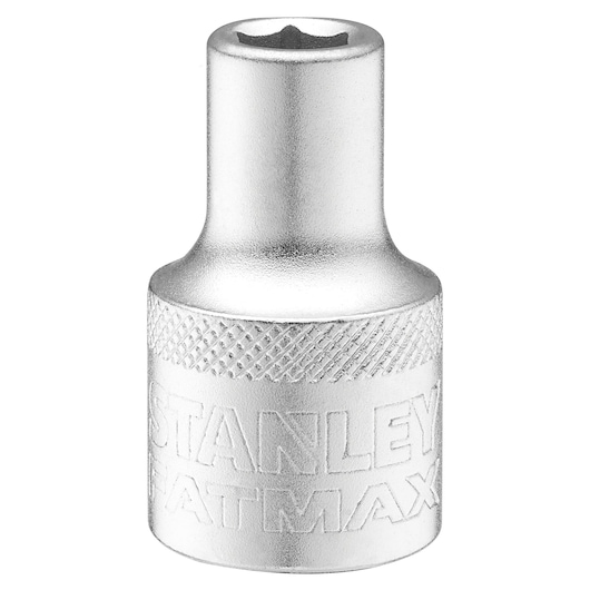 STANLEY FMMT17227-0 silver socket with knurled grip, front angle on white background, hand tool accessory.