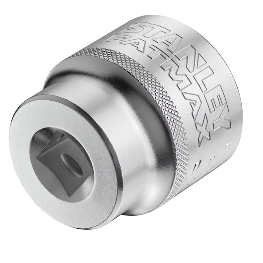 STANLEY FMMT17247-0 chrome socket adapter, close-up, angled view on white background.