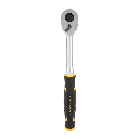 STANLEY FMMT82676-0 ratchet handle, black and yellow FATMAX grip, front angle on white background.
