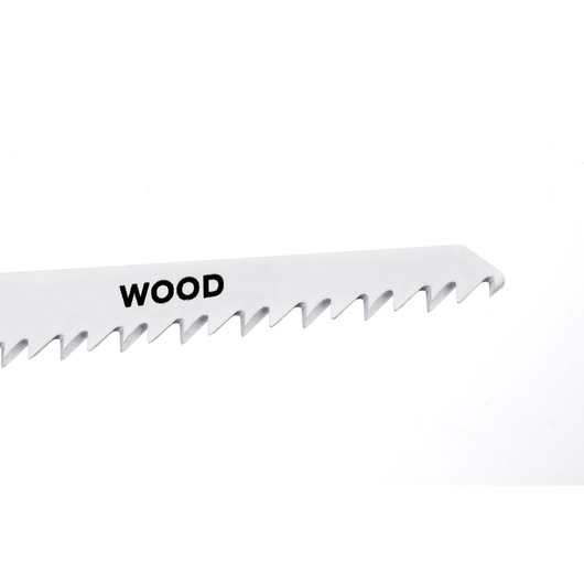 STANLEY STA21172 saw blade for wood, silver color, angled view on white background.