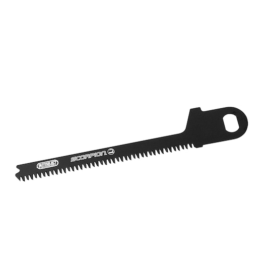 STANLEY STA29972 black reciprocating saw blade, straight angle, with sharp teeth and branding on white background.