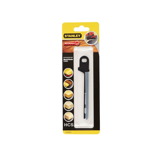 STANLEY STA29972 saw blade in retail packaging, front angle photo, for Black+Decker RS890K saws.
