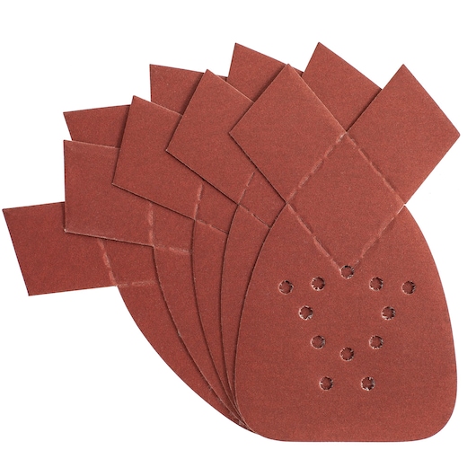 STANLEY STA31019 multi-pack sanding sheets with vent holes, brown, fan arrangement, top view, photography.