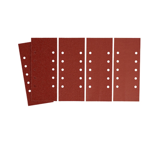 STANLEY STA31086 rectangular sandpaper sheets with holes, photography, front angle, product category: sandpaper.